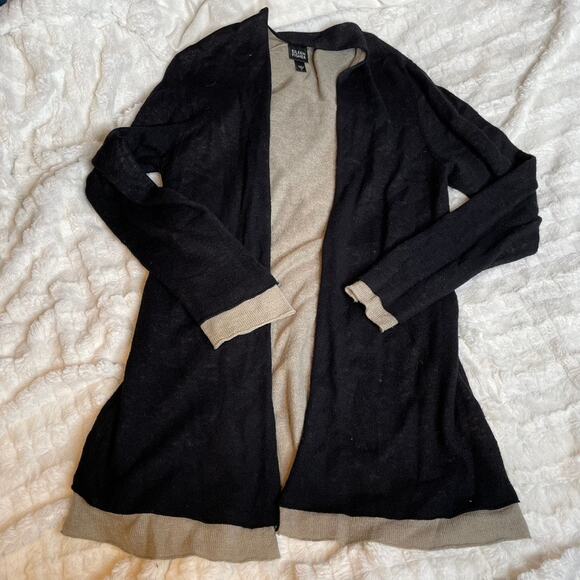EILEEN FISHER Wool Blend Longsleeve Long Cardigan Sweater Two Toned Black Brown - Picture 1 of 3